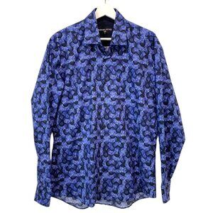 Masutto Italian Men's Blue Swirl 100% Cotton Button Down Collared Shirt  Size L